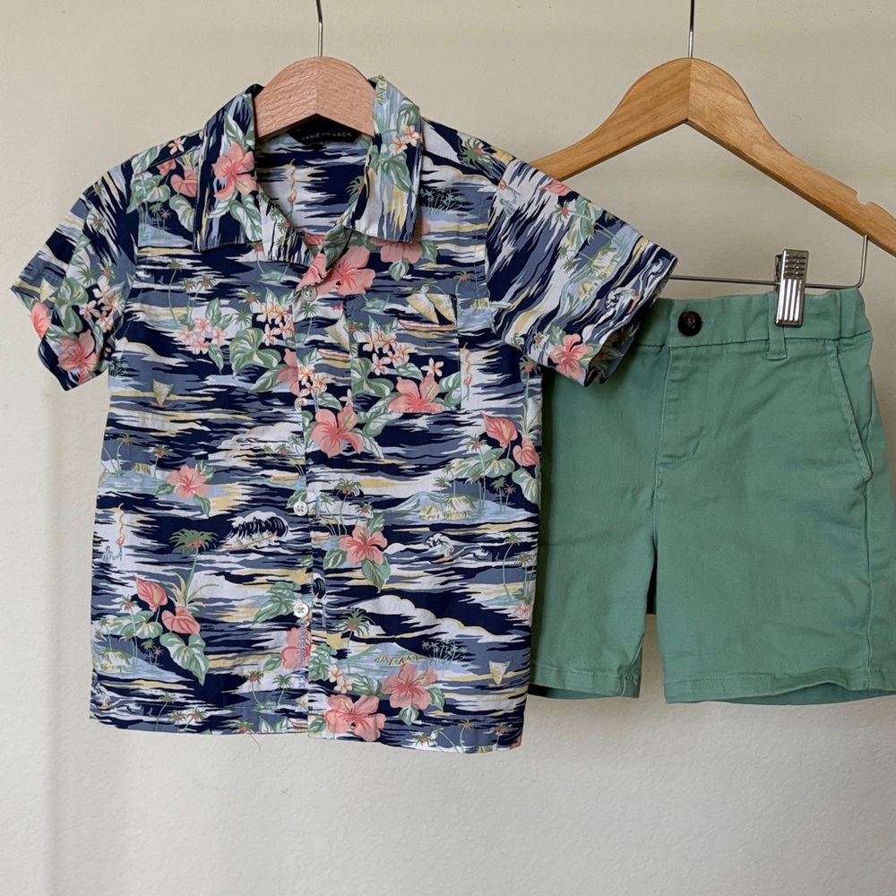 Janie and Jack Floral Print Kids Shirt with solid shorts set